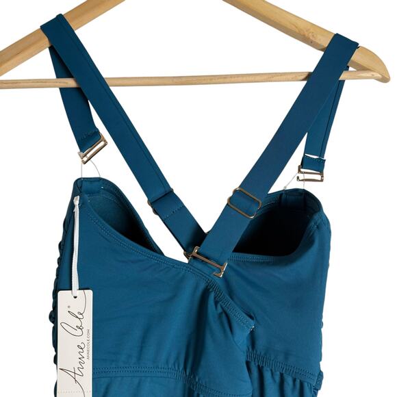 Anne Cole Twist Front Shirred One Piece Swimsuit in Deep Sea Blue Size 16W - Picture 9 of 13